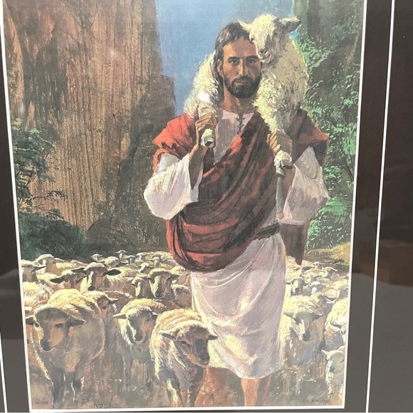The Good Shepherd by Richard Hook Print Wall Art Gold Metal Frame 14” x 16” - Picture 3 of 11